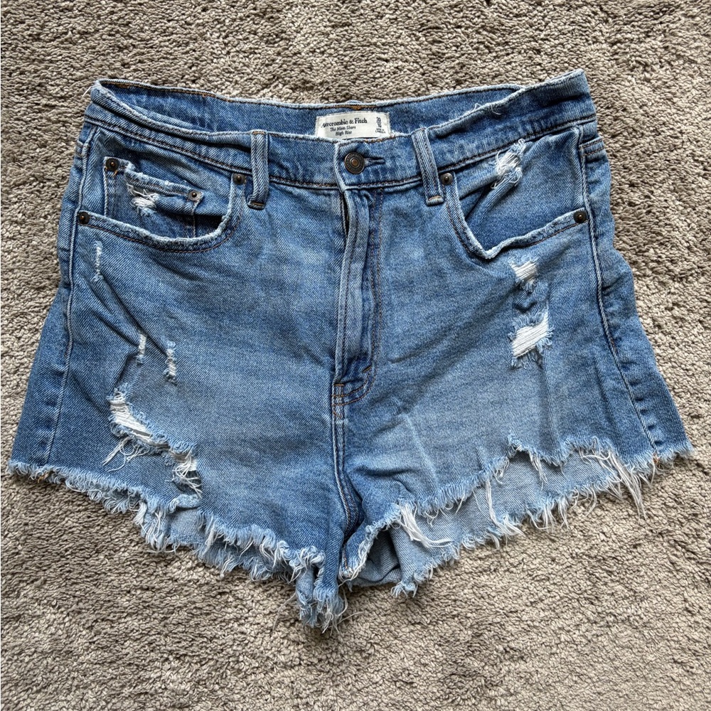 Abercrombie & Fitch Distressed Light Blue High-Rise Denim Shorts
